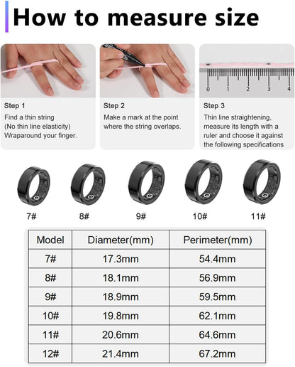 2025 Enhanced Smart Health Tracking Ring for Men and Women - IP68 Waterproof Fitness Device with Sleep Monitoring, Heart Rate, Blood Oxygen, Step Count, Distance, Calorie Tracking, Air Shutter, and 7-Day Charging Case