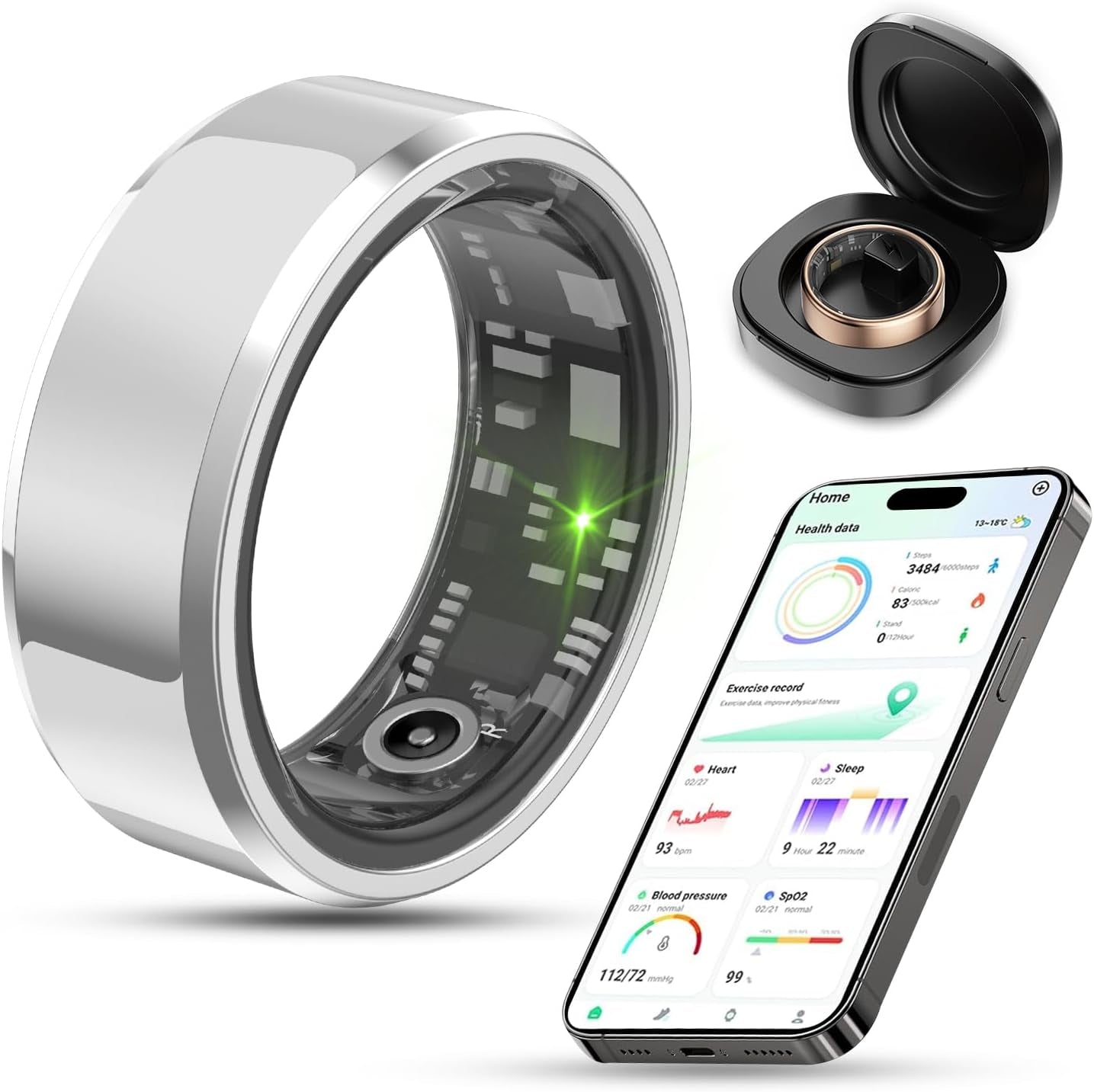 2025 Enhanced Smart Health Tracking Ring for Men and Women - IP68 Waterproof Fitness Device with Sleep Monitoring, Heart Rate, Blood Oxygen, Step Count, Distance, Calorie Tracking, Air Shutter, and 7-Day Charging Case