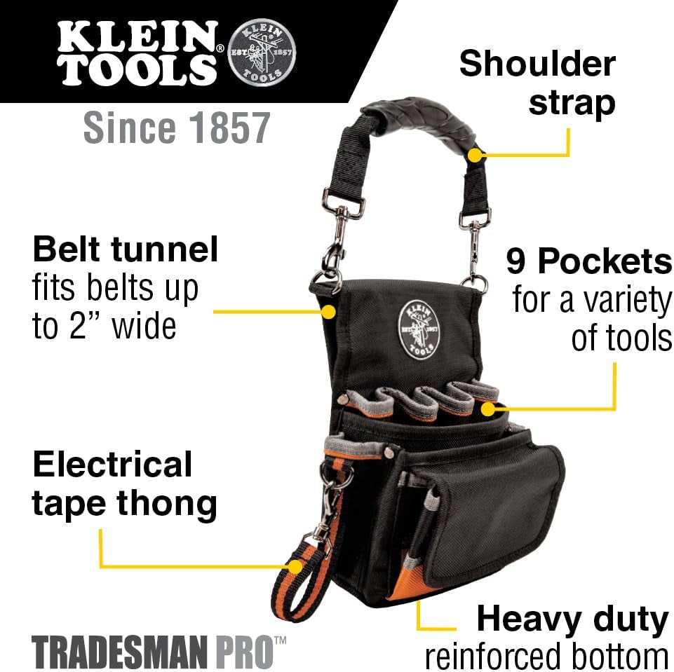 5242 Tool Pouch, Tradesman Pro Tool Pouch with Electrical Tape Thong, Reinforced Bottom, 9 Pockets